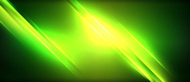 Neon parlayan daire ışınları, karanlıkta ışık saçan yuvarlak çizgiler, gezegen tarzı neon dalga çizgileri. Duvar kağıdı, afiş, arkaplan için enerji yüklü elektrik konsept tasarımı