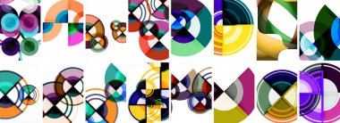 Rengarenk çember geometrik posterler ya da soyut arkaplanlar. Duvar Kağıdı, Sancak, Arkaplan, Kart, Kitap İllüstrasyonu, İniş Sayfası