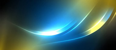 Neon parlayan daire ışınları, karanlıkta ışık saçan yuvarlak çizgiler, gezegen tarzı neon dalga çizgileri. Duvar kağıdı, afiş, arkaplan için enerji yüklü elektrik konsept tasarımı