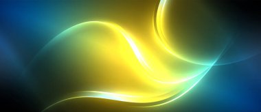 Neon parlayan daire ışınları, karanlıkta ışık saçan yuvarlak çizgiler, gezegen tarzı neon dalga çizgileri. Duvar kağıdı, afiş, arkaplan için enerji yüklü elektrik konsept tasarımı