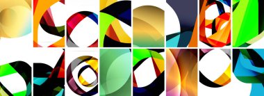 Dalgalar, renkli şekiller ve üç boyutlu gölge efektiyle soyut arkaplan koleksiyonu. Duvar Kağıdı, Sancak, Arkaplan, Kart, Kitap İllüstrasyonu, İniş Sayfası