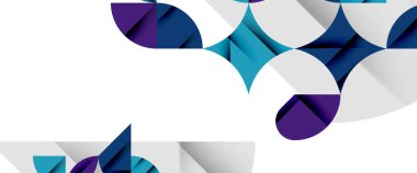 Beyaza asgari geometrik elementler. Yapraklar, yuvarlak üçgenler, yıldızlar.