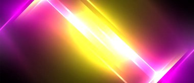 Neon dinamik köşegen ışık ışınları arka planı. Duvar kağıdı, bayrak, sunum, arkaplan için tekno dijital geometrik konsept tasarımı