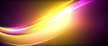 Neon parlayan daire ışınları, karanlıkta ışık saçan yuvarlak çizgiler, gezegen tarzı neon dalga çizgileri. Duvar kağıdı, afiş, arkaplan için enerji yüklü elektrik konsept tasarımı