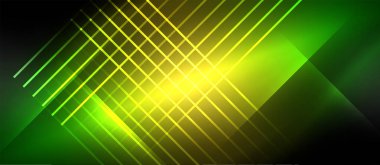 Neon dinamik köşegen ışık ışınları arka planı. Duvar kağıdı, bayrak, sunum, arkaplan için tekno dijital geometrik konsept tasarımı