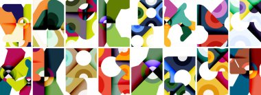 Rengarenk çember geometrik posterler ya da soyut arkaplanlar. Duvar Kağıdı, Sancak, Arkaplan, Kart, Kitap İllüstrasyonu, İniş Sayfası