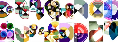 Rengarenk çember geometrik posterler ya da soyut arkaplanlar. Duvar Kağıdı, Sancak, Arkaplan, Kart, Kitap İllüstrasyonu, İniş Sayfası