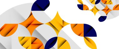 Beyaza asgari geometrik elementler. Yapraklar, yuvarlak üçgenler, yıldızlar.