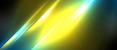 Neon dinamik köşegen ışık ışınları arka planı. Duvar kağıdı, bayrak, sunum, arkaplan için tekno dijital geometrik konsept tasarımı
