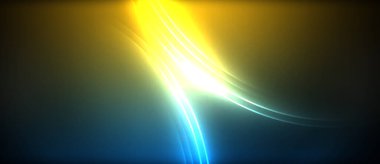 Neon parlayan daire ışınları, karanlıkta ışık saçan yuvarlak çizgiler, gezegen tarzı neon dalga çizgileri. Duvar kağıdı, afiş, arkaplan için enerji yüklü elektrik konsept tasarımı