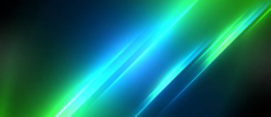 Neon dinamik köşegen ışık ışınları arka planı. Duvar kağıdı, bayrak, sunum, arkaplan için tekno dijital geometrik konsept tasarımı