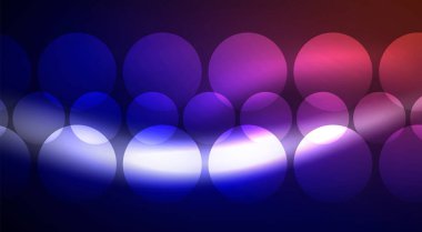 Parlak Işık Neon Baloncuk Çemberleri. Duvar kağıdı, bayrak, arkaplan, kart, kitap illüstrasyonu için vektör illüstrasyonu, iniş sayfası