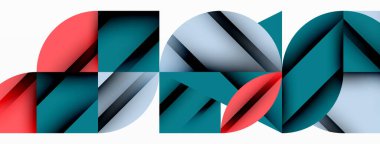 Çember, kare ve çiçek yapraklı geometrik arkaplan. Duvar kağıdı, pankart, arkaplan veya iniş için yuvarlak şekiller