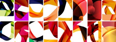 Dalgalar, renkli şekiller ve üç boyutlu gölge efektiyle soyut arkaplan koleksiyonu. Duvar Kağıdı, Sancak, Arkaplan, Kart, Kitap İllüstrasyonu, İniş Sayfası