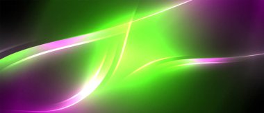 Neon parlayan daire ışınları, karanlıkta ışık saçan yuvarlak çizgiler, gezegen tarzı neon dalga çizgileri. Duvar kağıdı, afiş, arkaplan için enerji yüklü elektrik konsept tasarımı