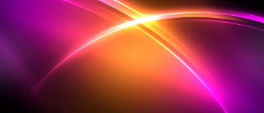 Neon parlayan daire ışınları, karanlıkta ışık saçan yuvarlak çizgiler, gezegen tarzı neon dalga çizgileri. Duvar kağıdı, afiş, arkaplan için enerji yüklü elektrik konsept tasarımı