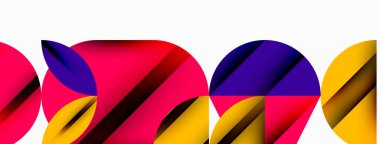 Çember, kare ve çiçek yapraklı geometrik arkaplan. Duvar kağıdı, pankart, arkaplan veya iniş için yuvarlak şekiller