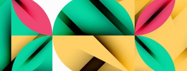 Çember, kare ve çiçek yapraklı geometrik arkaplan. Duvar kağıdı, pankart, arkaplan veya iniş için yuvarlak şekiller