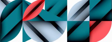 Çember, kare ve çiçek yapraklı geometrik arkaplan. Duvar kağıdı, pankart, arkaplan veya iniş için yuvarlak şekiller