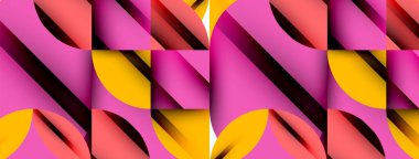 Çember, kare ve çiçek yapraklı geometrik arkaplan. Duvar kağıdı, pankart, arkaplan veya iniş için yuvarlak şekiller