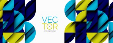 Çember, kare ve çiçek yapraklı geometrik arkaplan. Duvar kağıdı, pankart, arkaplan veya iniş için yuvarlak şekiller