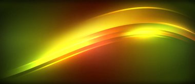 Neon parlayan daire ışınları, karanlıkta ışık saçan yuvarlak çizgiler, gezegen tarzı neon dalga çizgileri. Duvar kağıdı, afiş, arkaplan için enerji yüklü elektrik konsept tasarımı