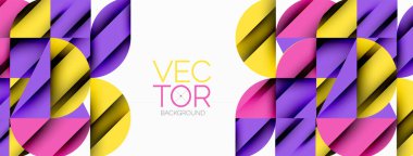 Çember, kare ve çiçek yapraklı geometrik arkaplan. Duvar kağıdı, pankart, arkaplan veya iniş için yuvarlak şekiller