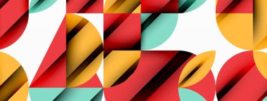 Çember, kare ve çiçek yapraklı geometrik arkaplan. Duvar kağıdı, pankart, arkaplan veya iniş için yuvarlak şekiller