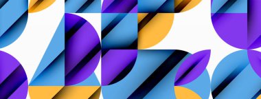 Çember, kare ve çiçek yapraklı geometrik arkaplan. Duvar kağıdı, pankart, arkaplan veya iniş için yuvarlak şekiller