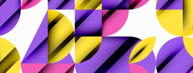 Çember, kare ve çiçek yapraklı geometrik arkaplan. Duvar kağıdı, pankart, arkaplan veya iniş için yuvarlak şekiller