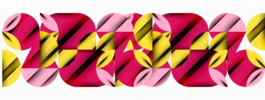 Çember, kare ve çiçek yapraklı geometrik arkaplan. Duvar kağıdı, pankart, arkaplan veya iniş için yuvarlak şekiller