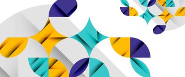 Beyaza asgari geometrik elementler. Yapraklar, yuvarlak üçgenler, yıldızlar.