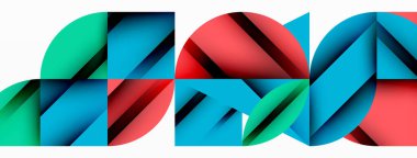 Çember, kare ve çiçek yapraklı geometrik arkaplan. Duvar kağıdı, pankart, arkaplan veya iniş için yuvarlak şekiller