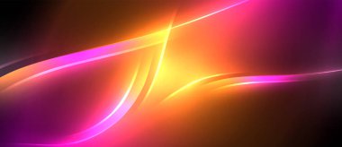 Neon parlayan daire ışınları, karanlıkta ışık saçan yuvarlak çizgiler, gezegen tarzı neon dalga çizgileri. Duvar kağıdı, afiş, arkaplan için enerji yüklü elektrik konsept tasarımı