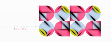 Çember, kare ve çiçek yapraklı geometrik arkaplan. Duvar kağıdı, pankart, arkaplan veya iniş için yuvarlak şekiller