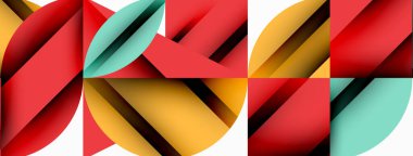 Çember, kare ve çiçek yapraklı geometrik arkaplan. Duvar kağıdı, pankart, arkaplan veya iniş için yuvarlak şekiller