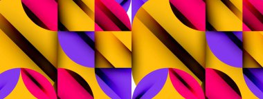 Çember, kare ve çiçek yapraklı geometrik arkaplan. Duvar kağıdı, pankart, arkaplan veya iniş için yuvarlak şekiller