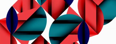 Çember, kare ve çiçek yapraklı geometrik arkaplan. Duvar kağıdı, pankart, arkaplan veya iniş için yuvarlak şekiller