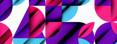 Çember, kare ve çiçek yapraklı geometrik arkaplan. Duvar kağıdı, pankart, arkaplan veya iniş için yuvarlak şekiller