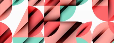 Çember, kare ve çiçek yapraklı geometrik arkaplan. Duvar kağıdı, pankart, arkaplan veya iniş için yuvarlak şekiller