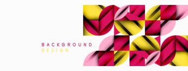 Çember, kare ve çiçek yapraklı geometrik arkaplan. Duvar kağıdı, pankart, arkaplan veya iniş için yuvarlak şekiller