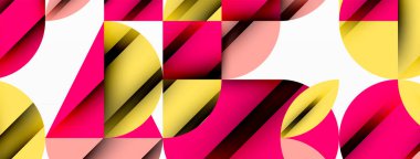 Çember, kare ve çiçek yapraklı geometrik arkaplan. Duvar kağıdı, pankart, arkaplan veya iniş için yuvarlak şekiller