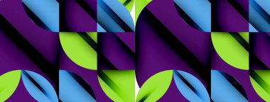 Çember, kare ve çiçek yapraklı geometrik arkaplan. Duvar kağıdı, pankart, arkaplan veya iniş için yuvarlak şekiller