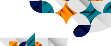 Beyaza asgari geometrik elementler. Yapraklar, yuvarlak üçgenler, yıldızlar.