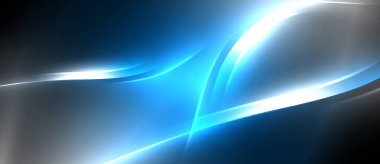 Neon parlayan daire ışınları, karanlıkta ışık saçan yuvarlak çizgiler, gezegen tarzı neon dalga çizgileri. Duvar kağıdı, afiş, arkaplan için enerji yüklü elektrik konsept tasarımı