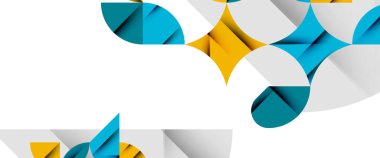 Beyaza asgari geometrik elementler. Yapraklar, yuvarlak üçgenler, yıldızlar.