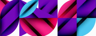 Çember, kare ve çiçek yapraklı geometrik arkaplan. Duvar kağıdı, pankart, arkaplan veya iniş için yuvarlak şekiller