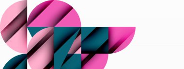 Çember, kare ve çiçek yapraklı geometrik arkaplan. Duvar kağıdı, pankart, arkaplan veya iniş için yuvarlak şekiller