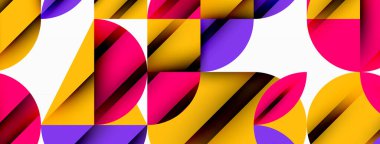 Çember, kare ve çiçek yapraklı geometrik arkaplan. Duvar kağıdı, pankart, arkaplan veya iniş için yuvarlak şekiller