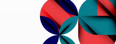 Çember, kare ve çiçek yapraklı geometrik arkaplan. Duvar kağıdı, pankart, arkaplan veya iniş için yuvarlak şekiller